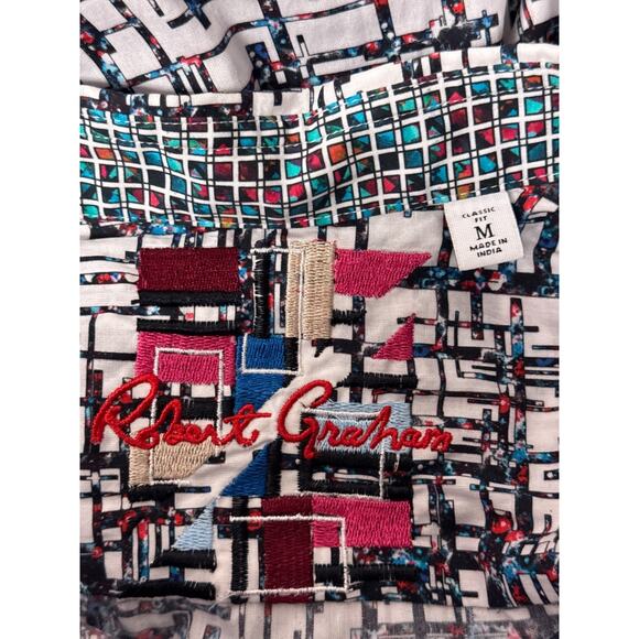 Robert Graham Shirt Medium Mens Classic Flip Cuff White Abstract Geometric - Picture 7 of 8